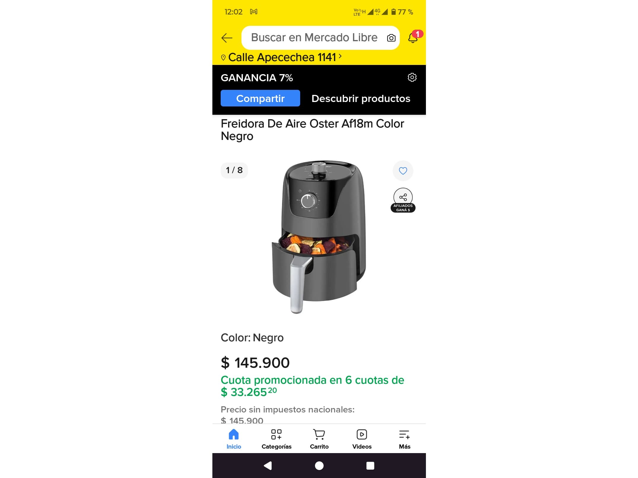 Freidora de aire eléctrica tiene el mango roto pero no afecta en el uso no tiene rejilla