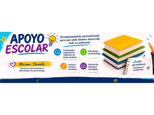 APOYO ESCOLAR. ACOMPAÑAMIENTO EN RESOLUCION DE TAREAS ESCOLARES. COMPRENSION LECTORA. ESCRITURA ORTOGRAFIAVY GRAMATICA