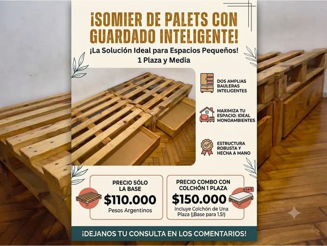 SOMIER PLAZA Y MEDIA CON BAULERA