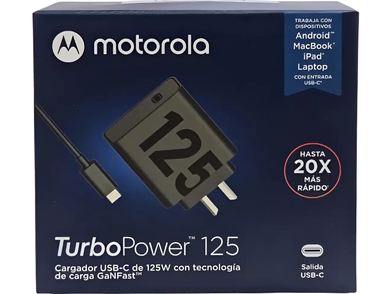 CABEZAL DE CARGA + CABLE TIPO C MOTOROLA 125w ORIGINAL (turbo power)