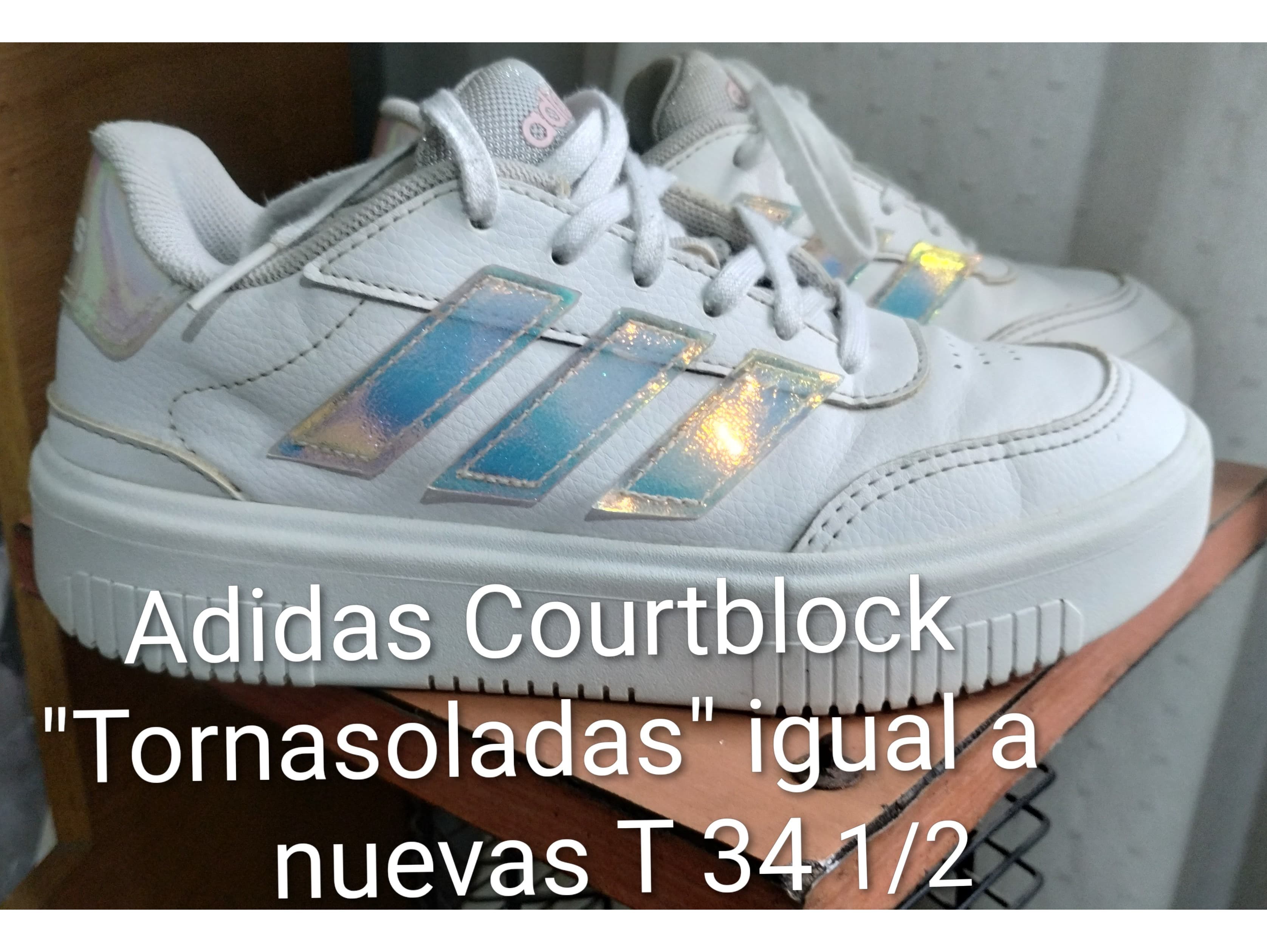 zapatillas Adidas courtblock originales, Tornasoladas, iguales a nuevas, talle 34 y 1/2