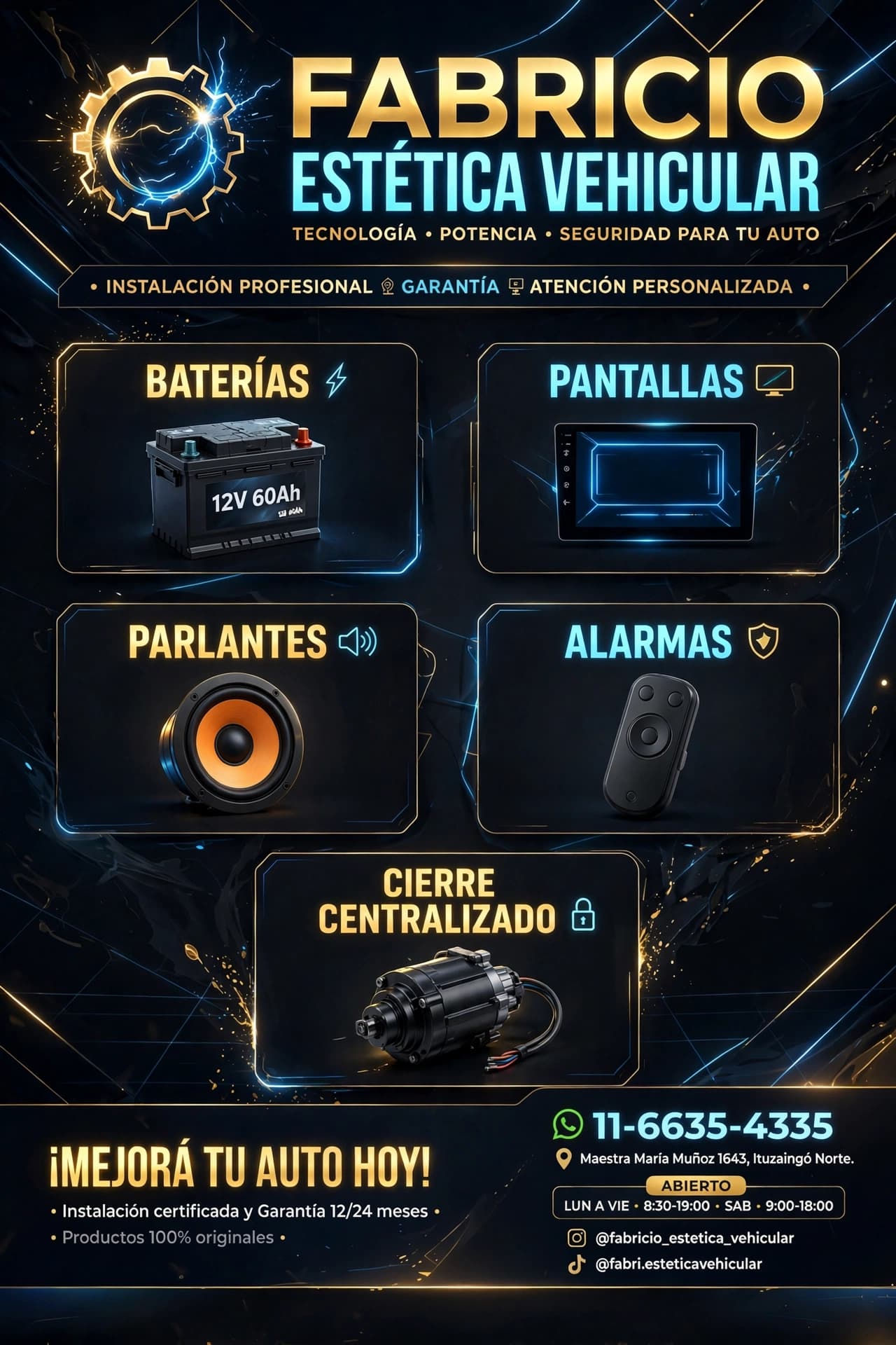 Venta y Colocación Baterías Alarmas Estéreos Pantallas Táctil GPS Parlantes Potencias Led Cree Led y mucho más!!!