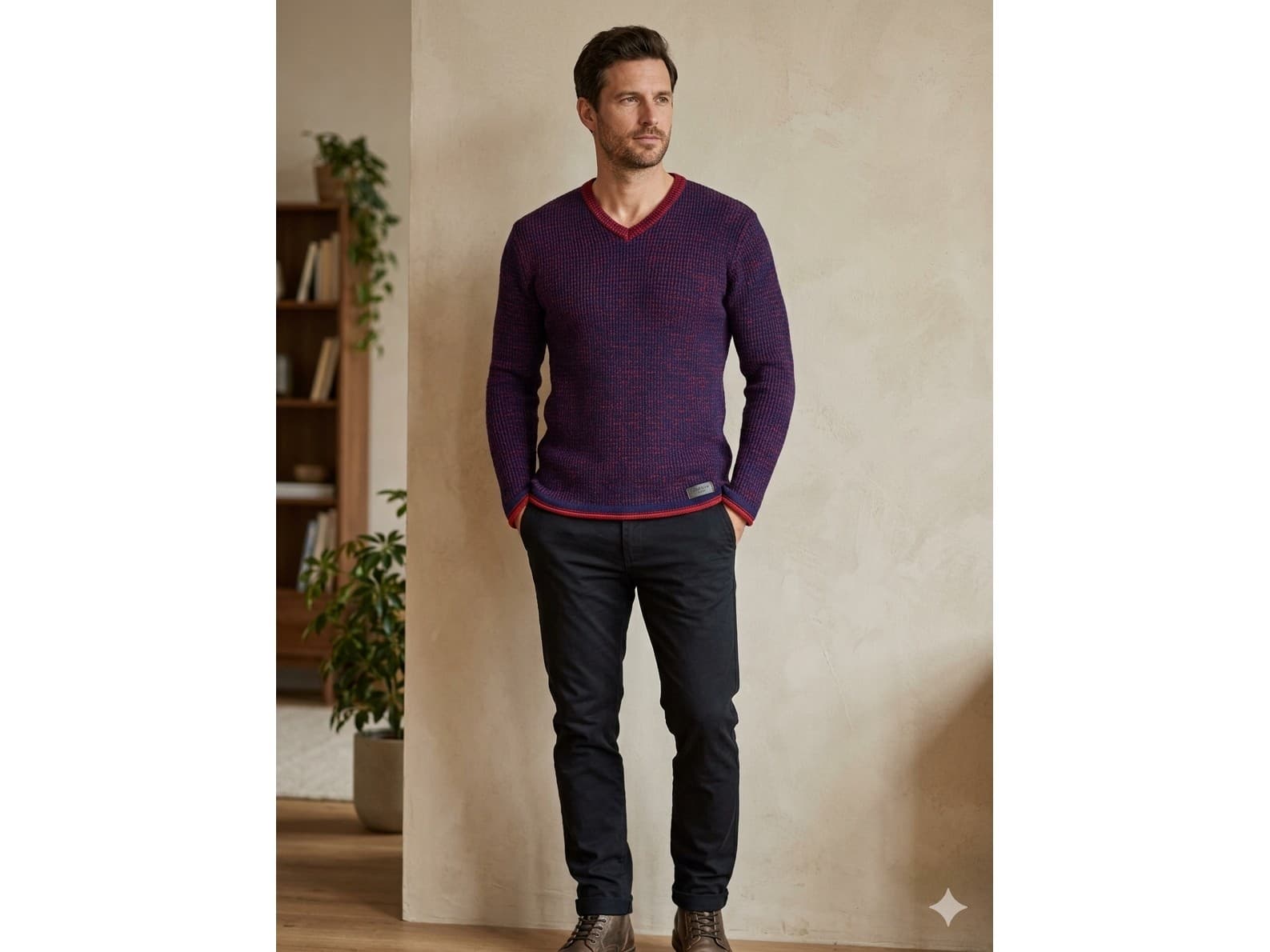 Sweater largo, escote en V. Amplio IMPECABLE