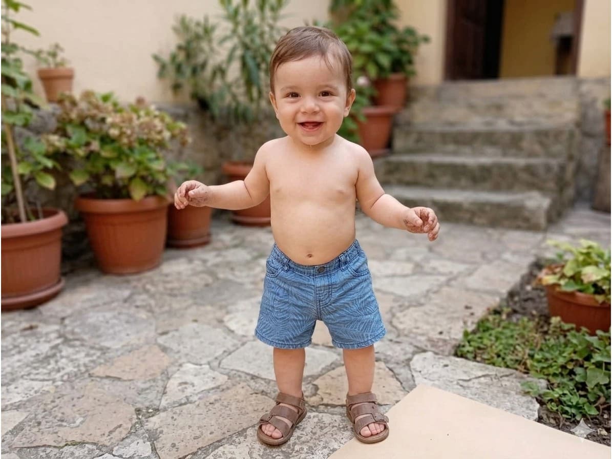 Conjunto sandalia mas short de bebe 9 a 12 meses. 2 piezas