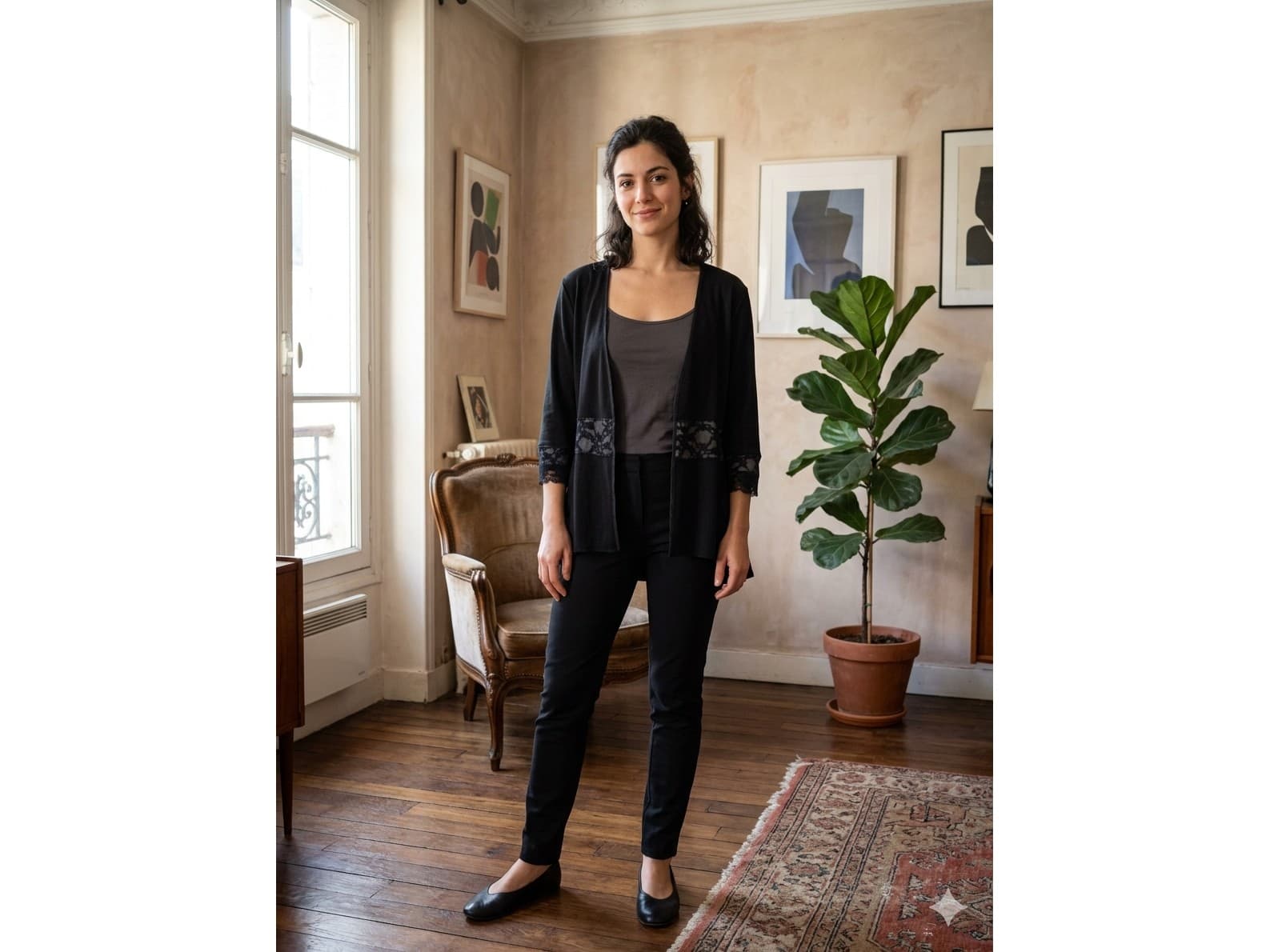 Saco abierto tipo cardigan, combinado