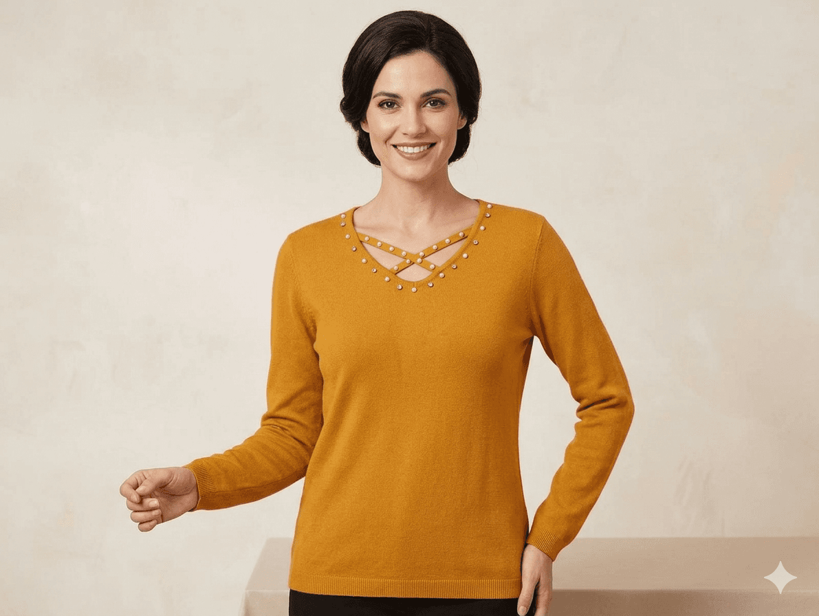 Sweater con perlas en escote. NUEVO