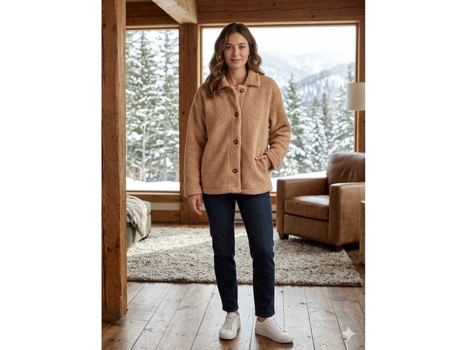 Campera de corderito, abotonada. Impecable