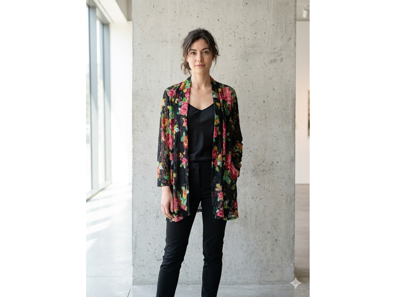 Cárdigan importado tipo kimono de encaje floral. Impecable