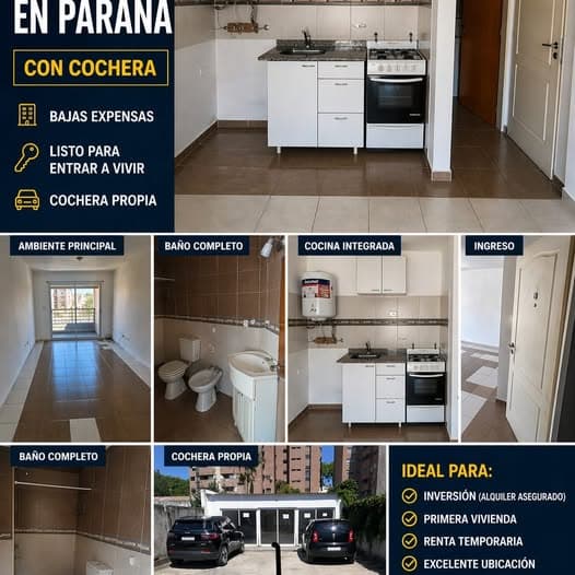 Vendo Monoambiente con cochera en Paraná.